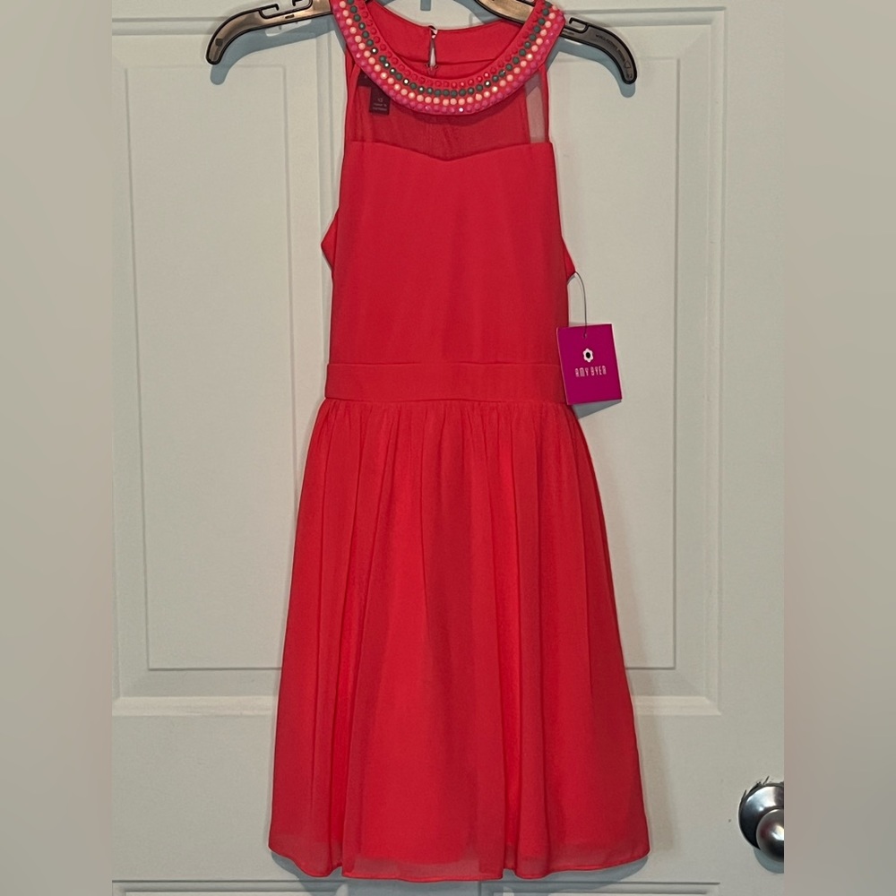 Amy Byer girls 12 BNWT coral with beaded neckline dress!